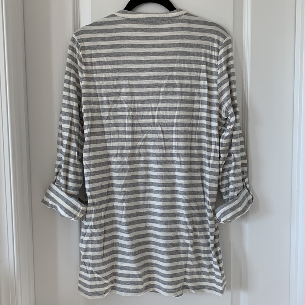 NWT LOFT 100% Cotton Stripe Deep V-Neck Long Sleeves Tunic Top Size Large - Picture 9 of 12